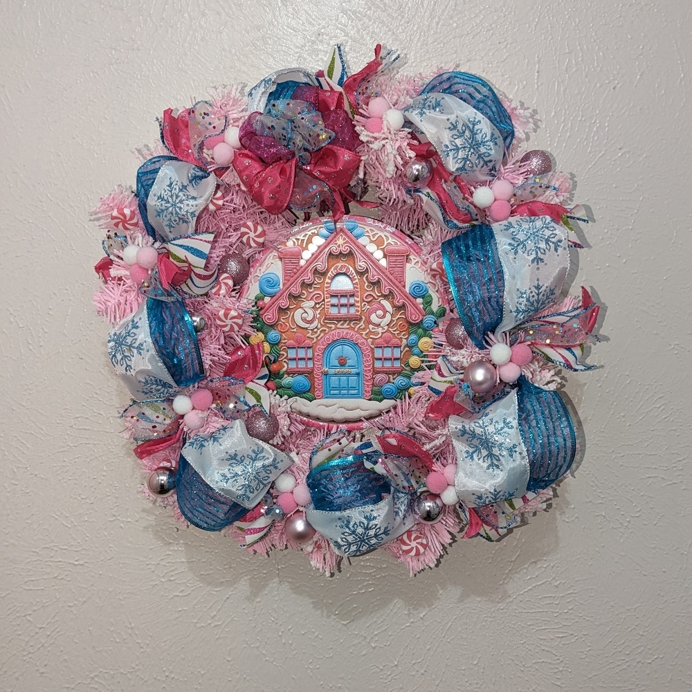 Pink and Blue Christmas Candy Land Wreath